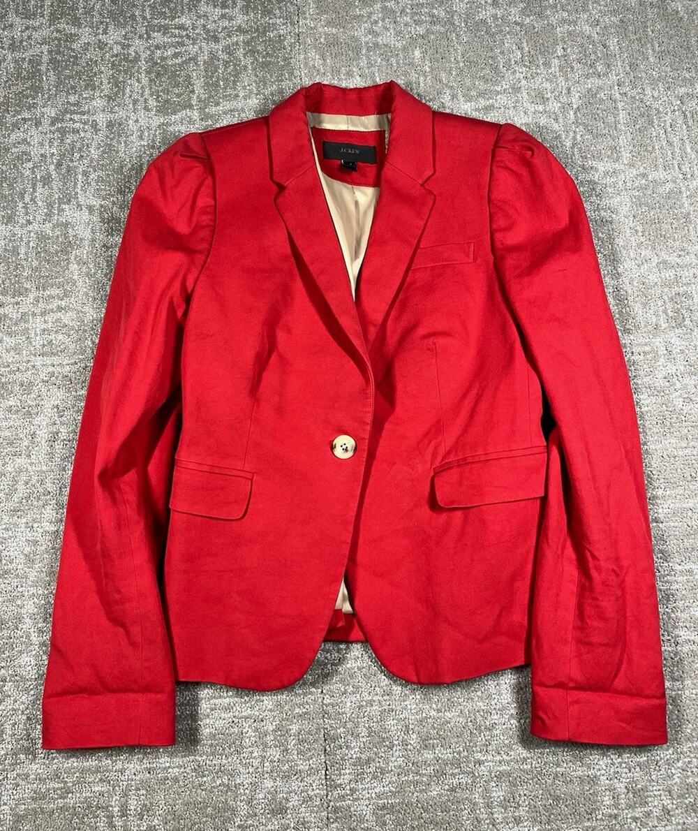 J.CREW Red Notch Lapel One-Button Lined Blazer Jacket Cotton Blend 6